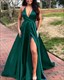 Langes Tiefes V-Ausschnitt Hohe Schlitze Abendkleid