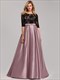 Langes Satin-Abiballkleid in Pastell mit halben Ärmeln und Illusions-Spitzenoberteil