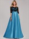 Langes Satin-Abiballkleid in Pastell mit halben Ärmeln und Illusions-Spitzenoberteil