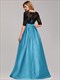 Langes Satin-Abiballkleid in Pastell mit halben Ärmeln und Illusions-Spitzenoberteil