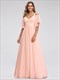 Langes A-Linien-Brautjungferkleid aus Chiffon mit V-Ausschnitt, Rüschen und Flatterärmeln