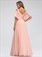 Langes A-Linien-Brautjungferkleid aus Chiffon mit V-Ausschnitt, Rüschen und Flatterärmeln
