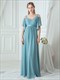 Langes A-Linien-Brautjungferkleid aus Chiffon mit V-Ausschnitt, Rüschen und Flatterärmeln