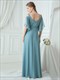 Langes A-Linien-Brautjungferkleid aus Chiffon mit V-Ausschnitt, Rüschen und Flatterärmeln