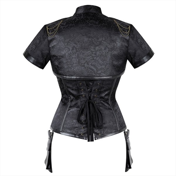 Gothic Steampunk Steel Boned Black Underbust Corset - Waist Cincher Body Shaper With G-String
