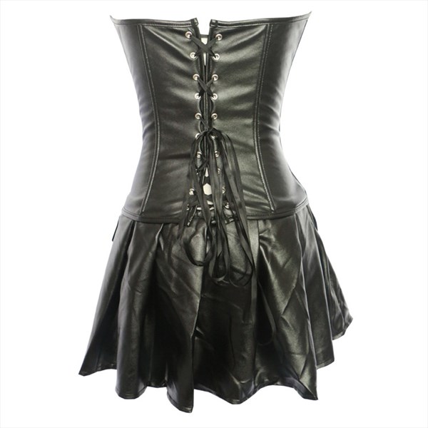Red Strapless Pvc Leather Shaper Corset With Lace-Up Back | Vampal Dresses