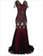  Vintage V-Neck Floor Length Sequin Maxi Dress With Sleeves