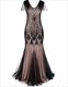  Vintage V-Neck Floor Length Sequin Maxi Dress With Sleeves
