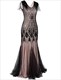  Vintage V-Neck Floor Length Sequin Maxi Dress With Sleeves