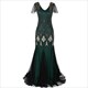  Vintage V-Neck Floor Length Sequin Maxi Dress With Sleeves