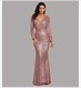 V-Neck Mermaid Sequin Ruched Long Sleeve Prom Dress