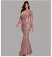 V-Neck Mermaid Sequin Ruched Long Sleeve Prom Dress