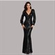 V-Neck Mermaid Sequin Ruched Long Sleeve Prom Dress