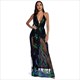 Sequin Deep V-Neck Spaghetti Strap Backless Maxi Dress With Split