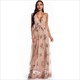 Sequin Deep V-Neck Spaghetti Strap Backless Maxi Dress With Split