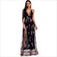 Sequin Deep V-Neck Spaghetti Strap Backless Maxi Dress With Split