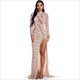 Sequin High Neck Illusion Keyhole Long Sleeves Maxi Dress