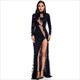 Sequin High Neck Illusion Keyhole Long Sleeves Maxi Dress