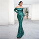 Off The Shoulder Sequin Prom Dress With Long Sleeves