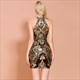 High Neck Geometric Little Black Dress With Gold Embroidery