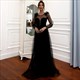Polka-Dot Long Sleeves Tulle Prom Dress With Illusion Neckline