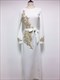 Lace Embroidered Beaded Trumpet Sleeve Muslin Dress