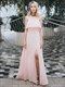 Off The Shoulder Chiffon Rüschen Schlitz vorne Brautjungfernkleid