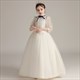 Lace Applique Pleated Flower Girl Dress With Sheer Sleeves