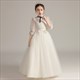 Lace Applique Pleated Flower Girl Dress With Sheer Sleeves