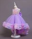 Girls 3D Flower Embellished Puffy Princess Dress With Bowknot