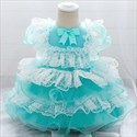 Vestido de princesa de cumpleaños para niñas con capas y ribete de encaje