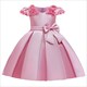 Girls Satin Flower Cap Sleeves Princess Party Dress With Bows