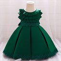 Vestido de princesa de cumpleaños para niñas de satén plisado con ribete de encaje