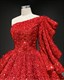 Ballkleid-Abendkleid mit Pailletten-Überzug und einer Rüschenärmel