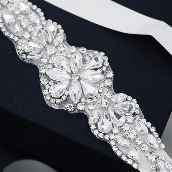 Ivory Satin Princess Bridal Sash Belt With Rhinestone | Vampal Dresses
