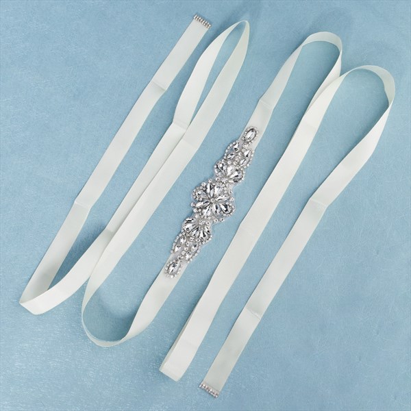 Ivory Satin Princess Bridal Sash Belt With Rhinestone | Vampal Dresses
