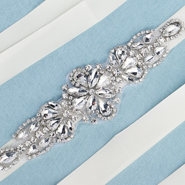 Ivory Satin Princess Bridal Sash Belt With Rhinestone | Vampal Dresses