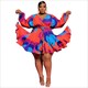 Floral Printed Long Sleeve Wrap V-Neck Pleated Plus Size Dress
