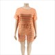 Women'S Striped Printed Short Sleeves Plus Size Jumpsuit