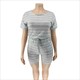 Women'S Striped Printed Short Sleeves Plus Size Jumpsuit