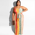 Robe maxi grande taille à rayures et bretelles spaghetti