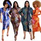 High-Neck Printed Long Sleeves Plus Size Bodycon Dresses