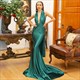 Plunging Ruched Mermaid Backless Prom Dress