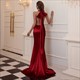 Plunging Ruched Mermaid Backless Prom Dress