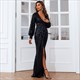 Deep V-Neck Sequin Split Front Prom Dress With Long Sleeves