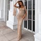 Sheath Column Sequin V-Neck Evening Dress With Sleeves