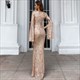 Sheath Column Sequin V-Neck Evening Dress With Sleeves