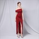 Off The Shoulder Ruched Bodice Split Front Formal Dress