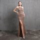Long High Neck Sequin Prom Dress With Side Slit