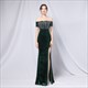 Off The Shoulder Sequin Bodice Split Front Prom Dress